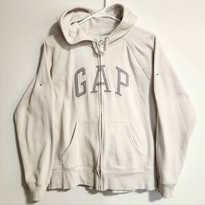 GAP Heritage Full Zip Birch Hoodie Cozy Fleece Long Sleeves Drawstrings Pockets